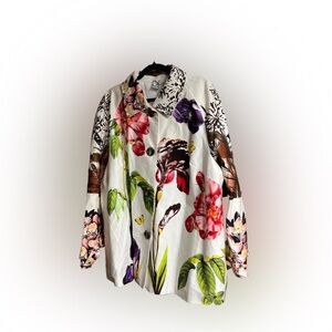 Floral Print Women's Jacket - White with Multicolor Blooms